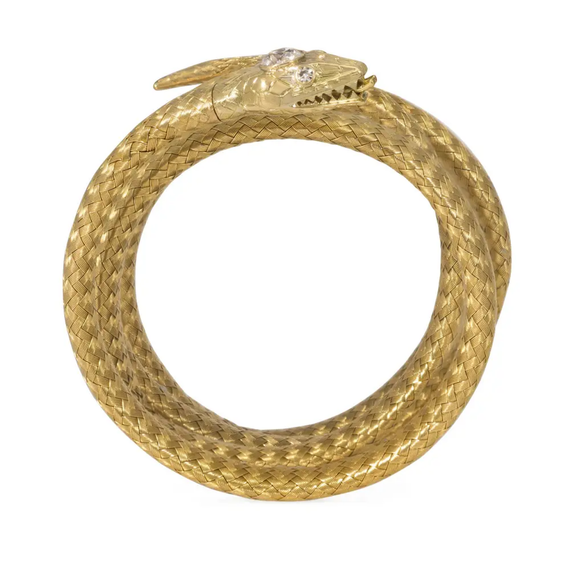 French Antique 18KT Yellow Gold Diamond Snake Bracelet profile