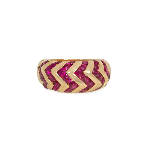 Bulgari Italy 1980s 18KT Yellow Gold Ruby Ring front