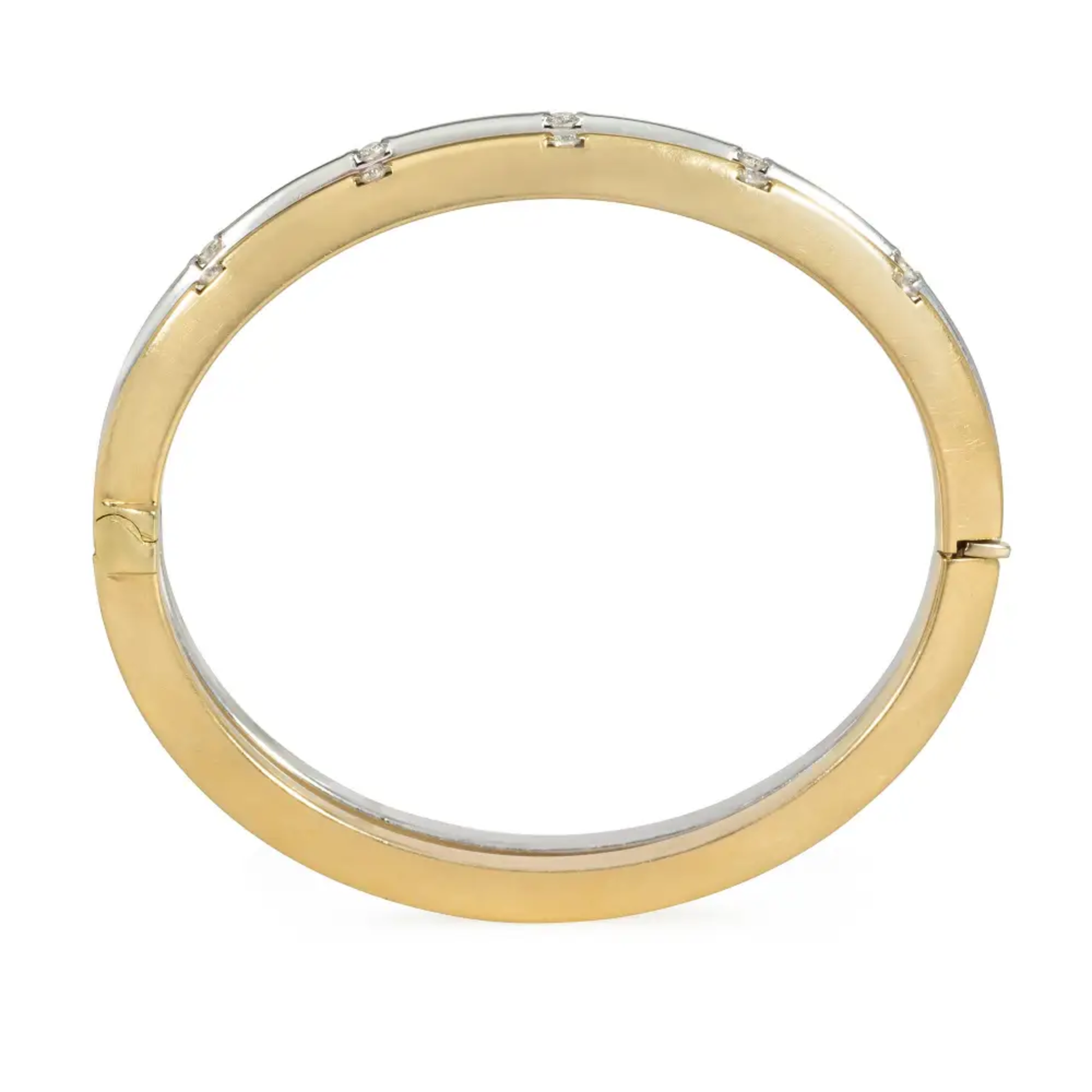 Italian Post-1980s 18KT White & Yellow Gold Diamond Bangle Bracelets profile