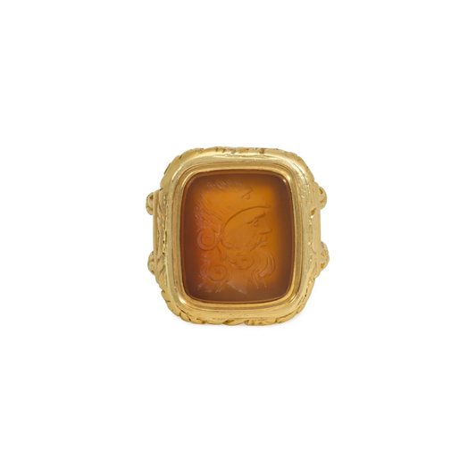 Victorian 18KT Yellow Gold Carnelian Agate Intaglio Ring front