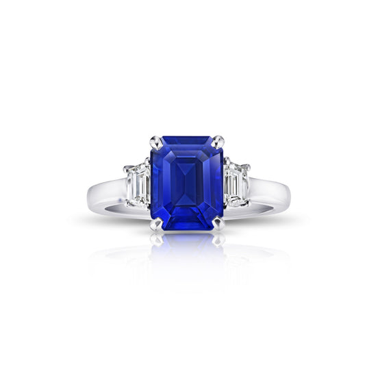 Contemporary Platinum Sapphire & Diamond Ring front