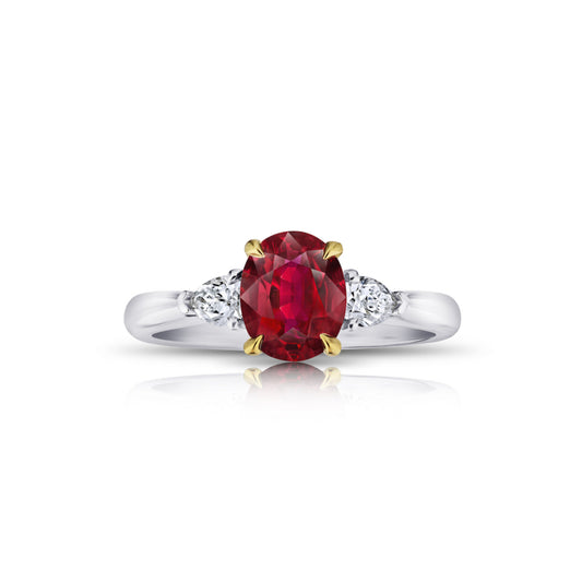 Contemporary Platinum & 18KT Yellow Gold Ruby & Diamond Ring front