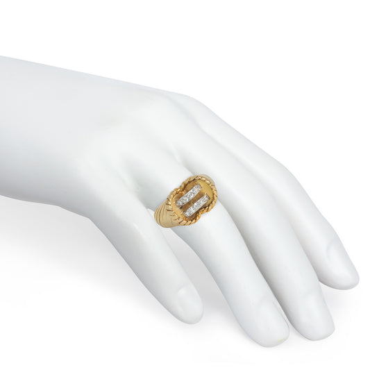 Cartier Paris 1950s Platinum & 18KT Yellow Gold Diamond Ring on finger