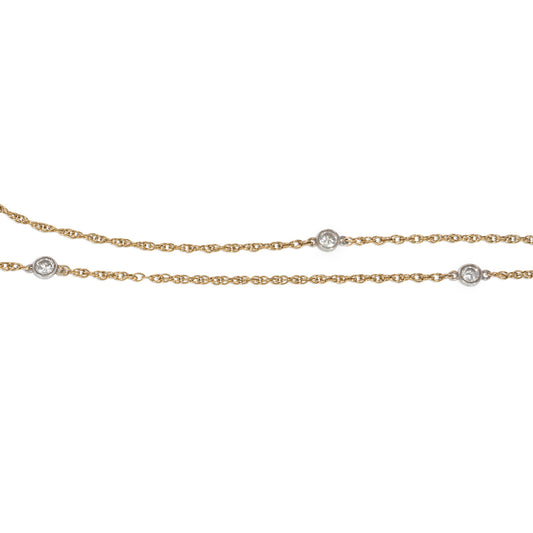 1970s 14KT White & Yellow Gold Diamond Necklace close-up details