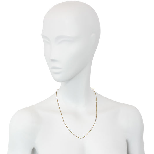 1970s 14KT White & Yellow Gold Diamond Necklace on neck