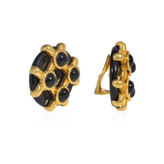 Cartier 1970s 18KT Yellow Gold Onyx Earrings side