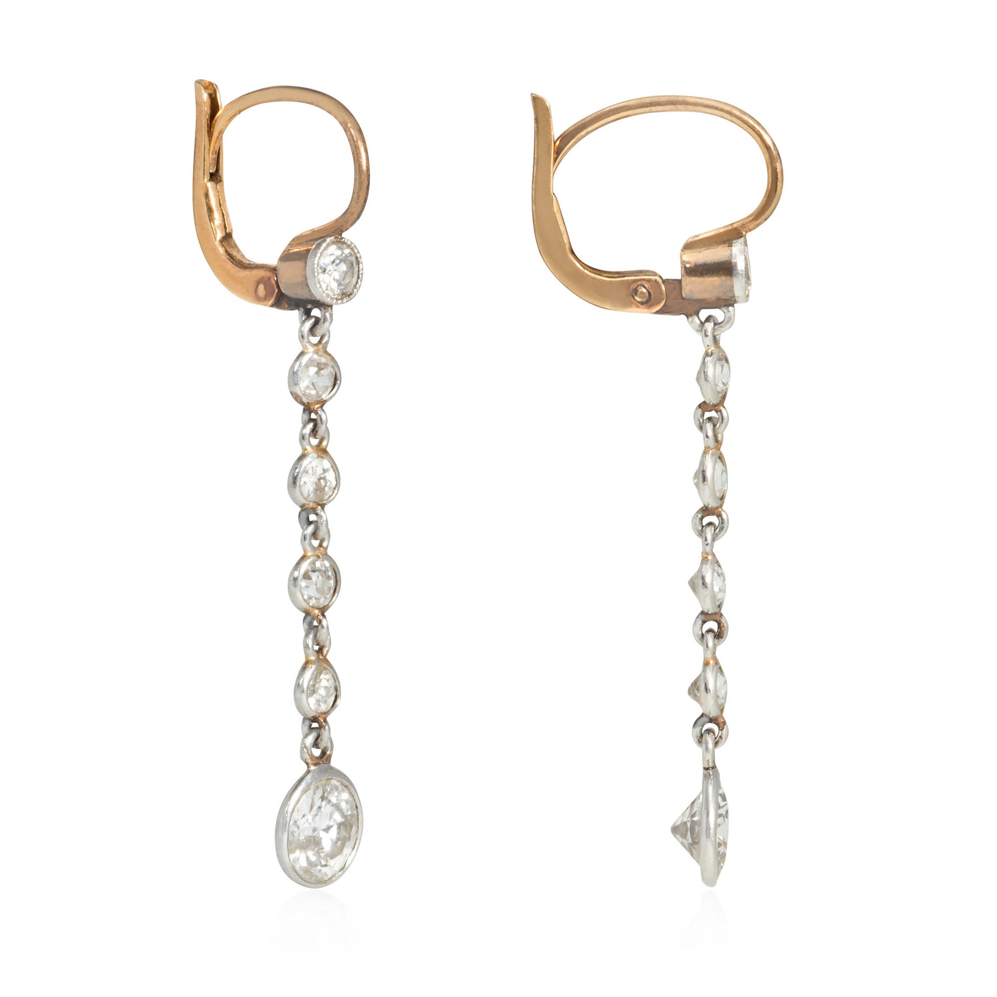 Edwardian Platinum & 18KT Yellow Gold Diamond Earrings side