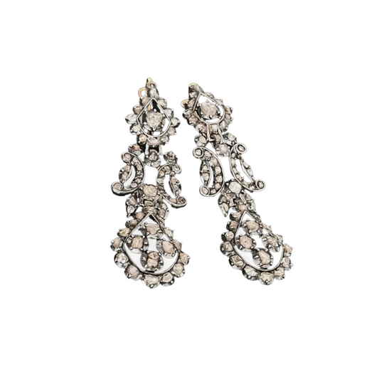 Antique Silver Diamond Iberian Earrings front view