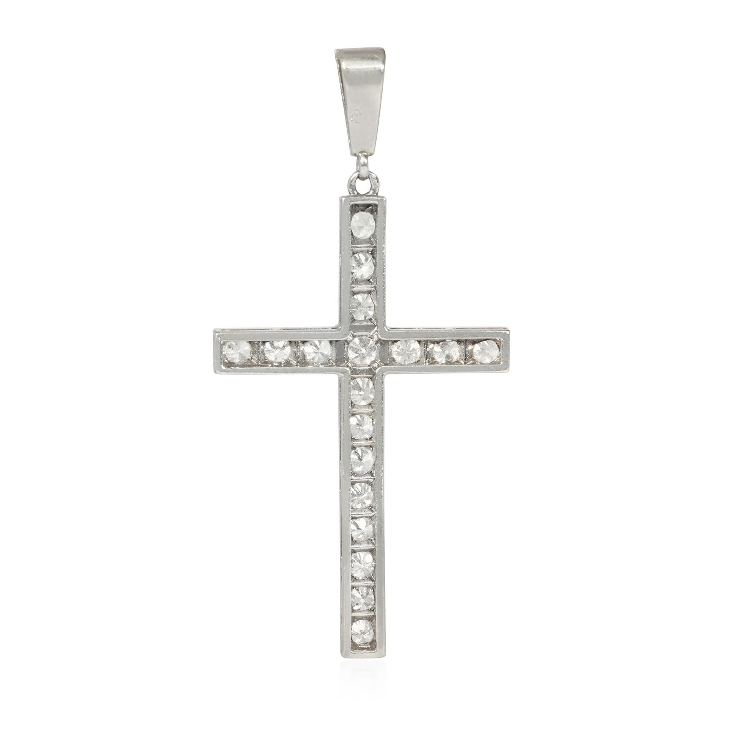 French Art Deco Platinum Diamond Cross Pendant back