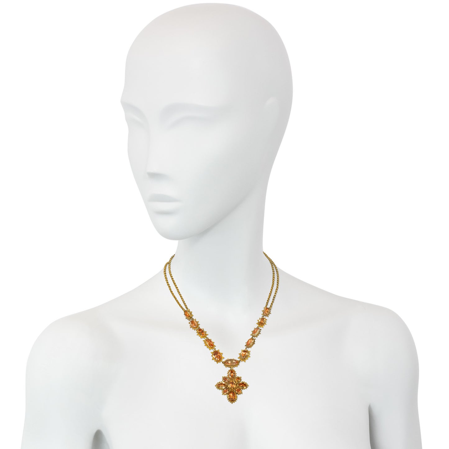 Georgian 18KT Yellow Gold Topaz Necklace on neck