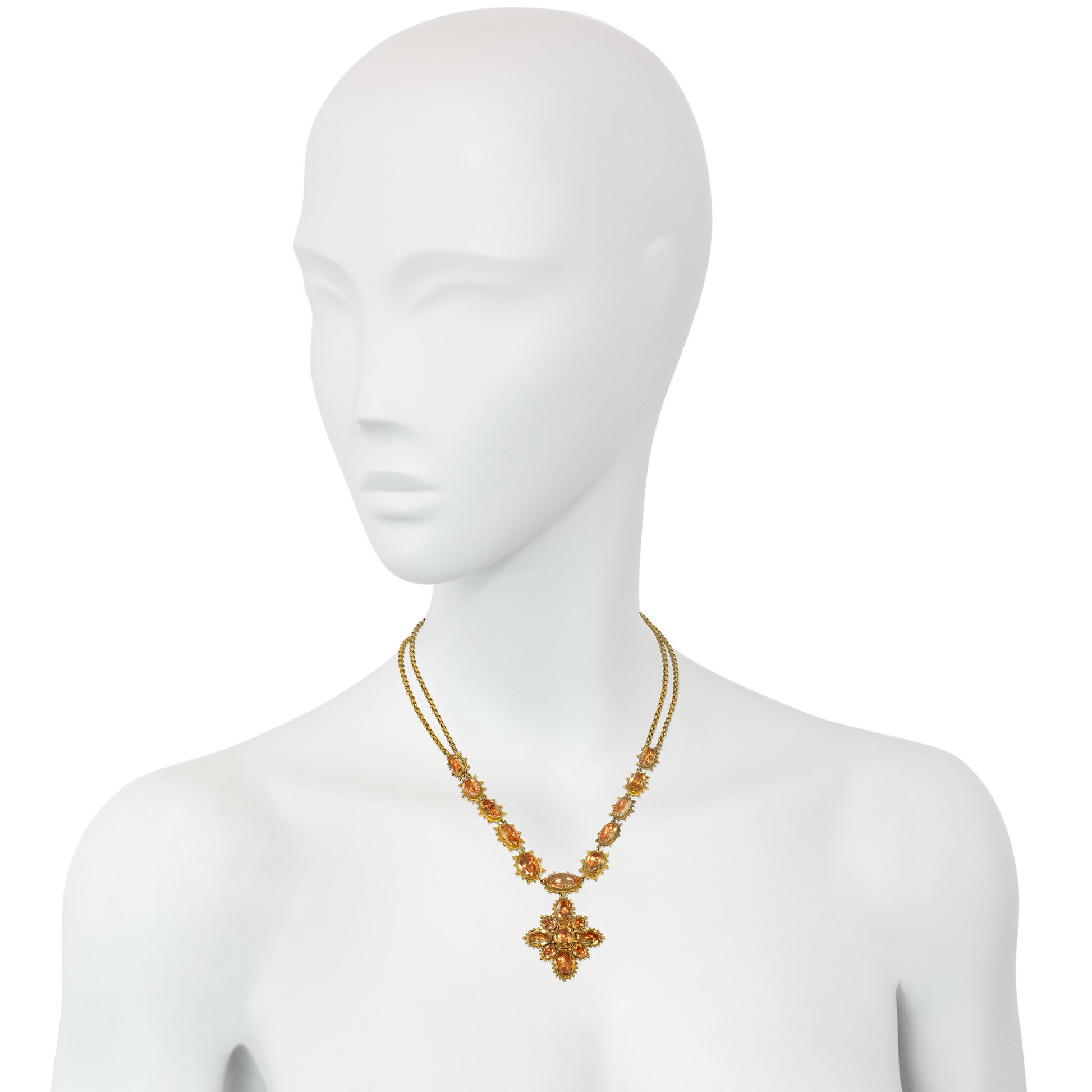 Georgian 18KT Yellow Gold Topaz Necklace on neck