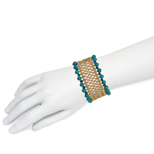 Bulgari France 1960s 18KT Yellow Gold Turquoise & Lapis Bracelet on wrist