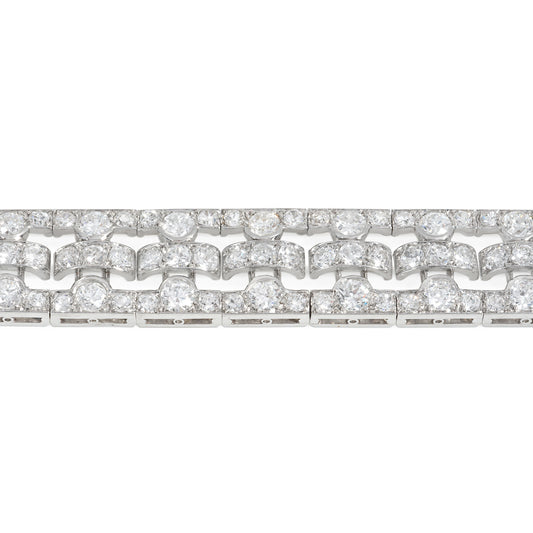 Leon Beilin French Art Deco Platinum & 18KT White Gold Diamond Bracelet close-up details