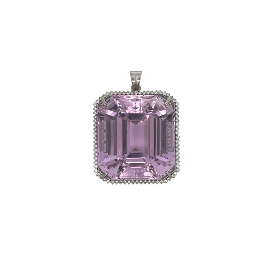 1980s 18KT White Gold Kunzite & Diamond Pendant front