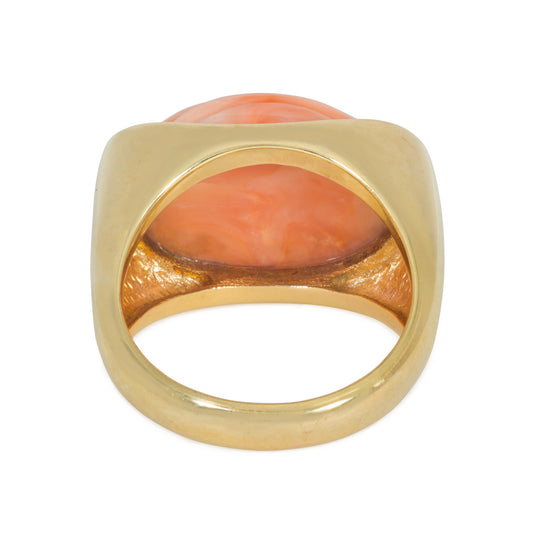 Tiffany & Co. 1970s 18KT Yellow Gold Coral Ring back