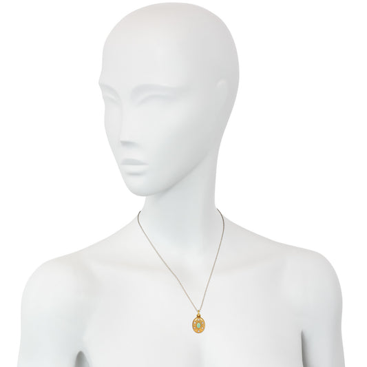 French Victorian 18KT Yellow Gold Opal & Diamond Locket Pendant on neck
