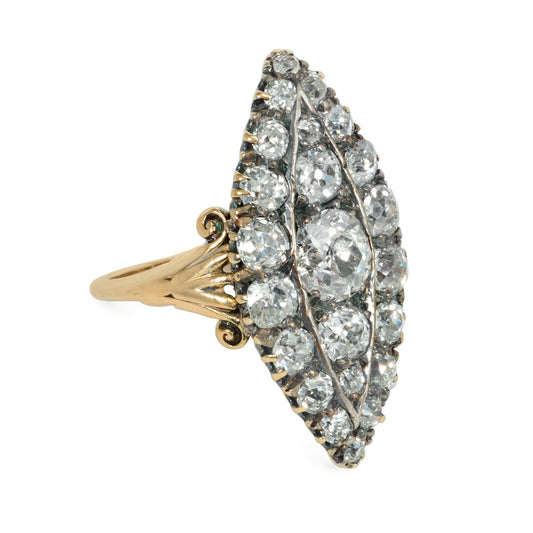 Art Nouveau Silver & 15KT Yellow Gold Diamond Ring side