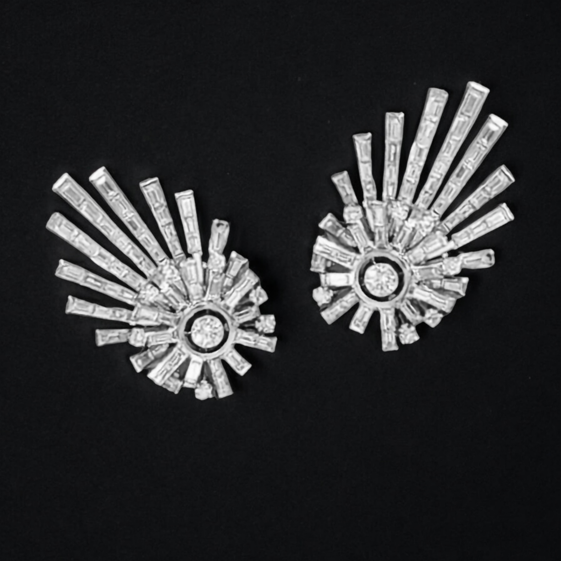 1960s Platinum Diamond Shooting Star Earrings front