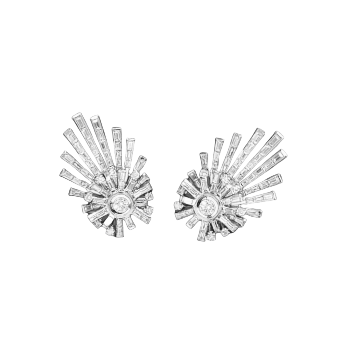 1960s Platinum Diamond Shooting Star Earrings front