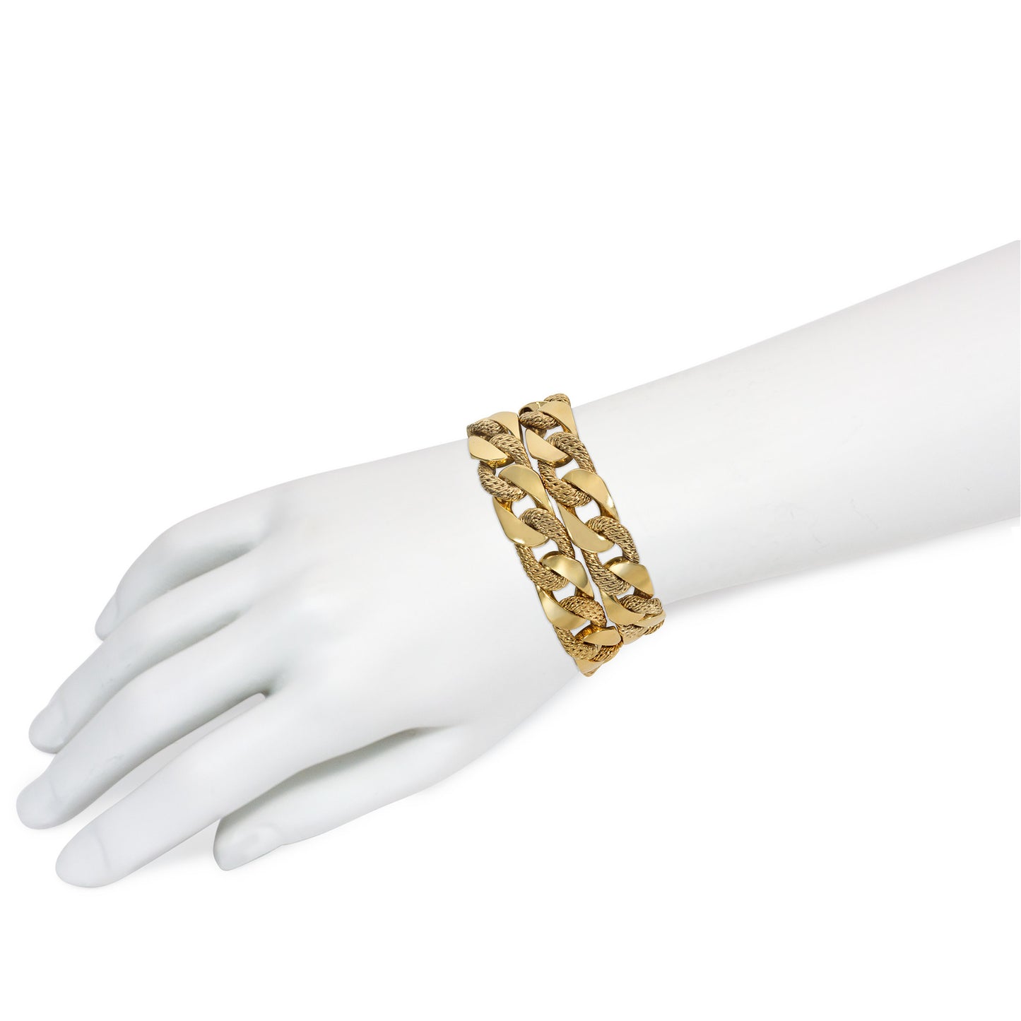 Georges Lenfant 1970s 18KT Yellow Gold Bracelets / Necklace on wrist