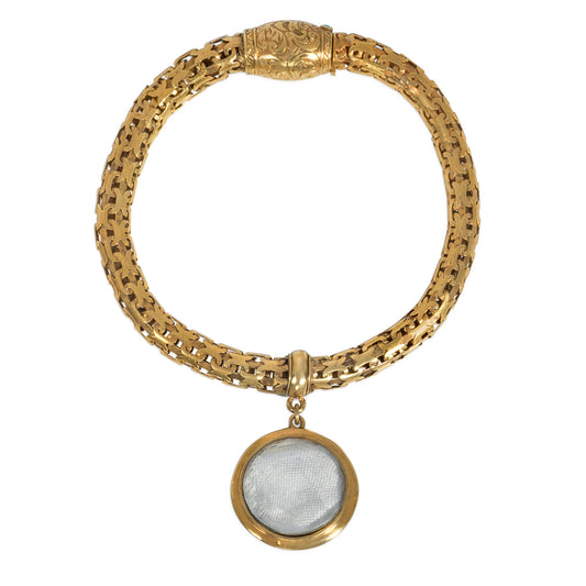 Victorian 18KT Yellow Gold Diamond, Enamel & Natural Pearl Locket Bracelet back