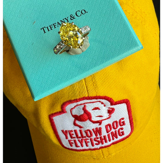 Tiffany & Co. Edwardian Platinum & 18KT Yellow Gold Yellow Diamond Ring on box