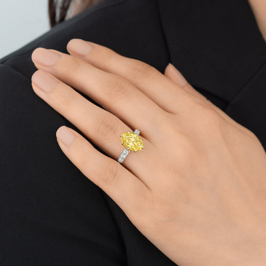 Tiffany & Co. Edwardian Platinum & 18KT Yellow Gold Yellow Diamond Ring on finger