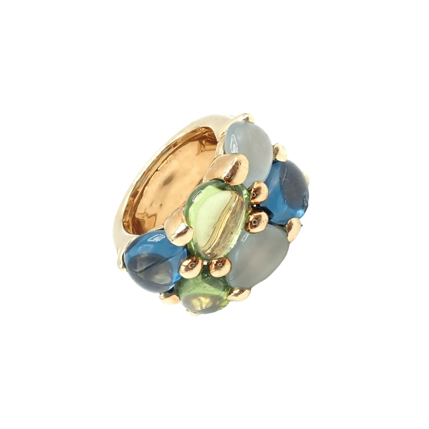 Pomellato Post-1980s 18KT Yellow Gold Topaz, Aquamarine & Peridot Ring front