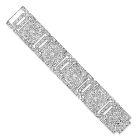 South American Art Deco 14KT White Gold Diamond Bracelet front