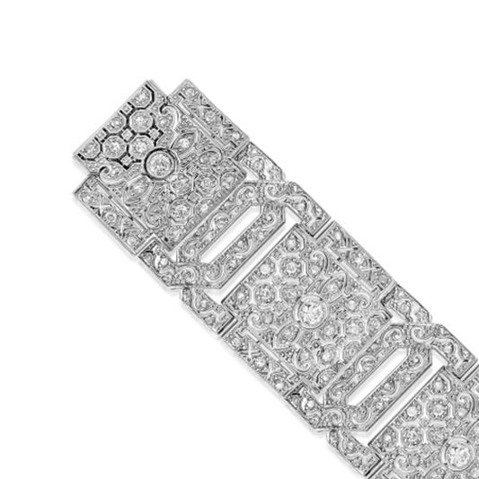 South American Art Deco 14KT White Gold Diamond Bracelet close-up details