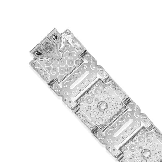 South American Art Deco 14KT White Gold Diamond Bracelet close-up details