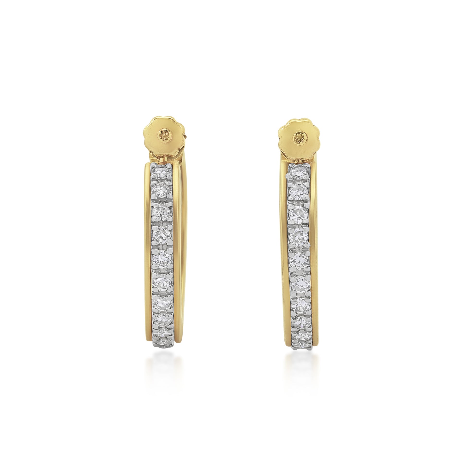 1970s 14KT Yellow Gold Diamond Hoop Earrings front