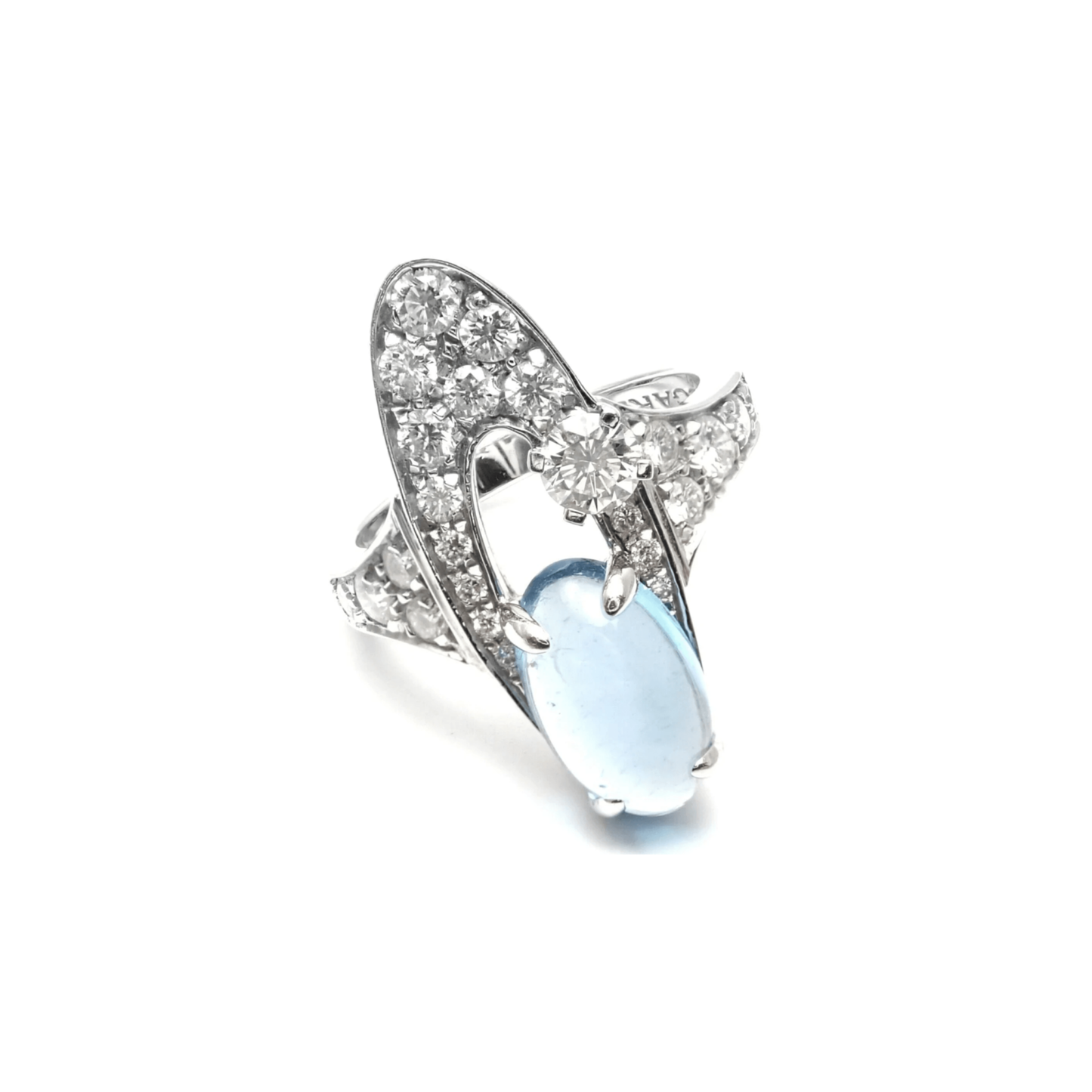 Bulgari Post-1980s 18KT White Gold Diamond & Topaz Elysia Ring front