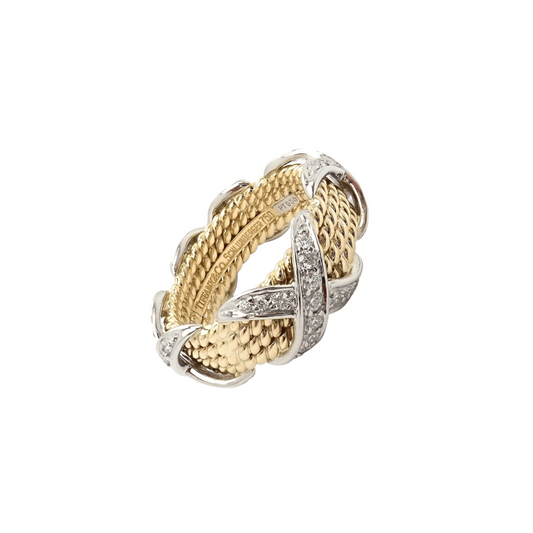 Jean Schlumberger Tiffany & Co. Post-1980s Platinum & 18KT Yellow Gold Diamond Ring front and signature