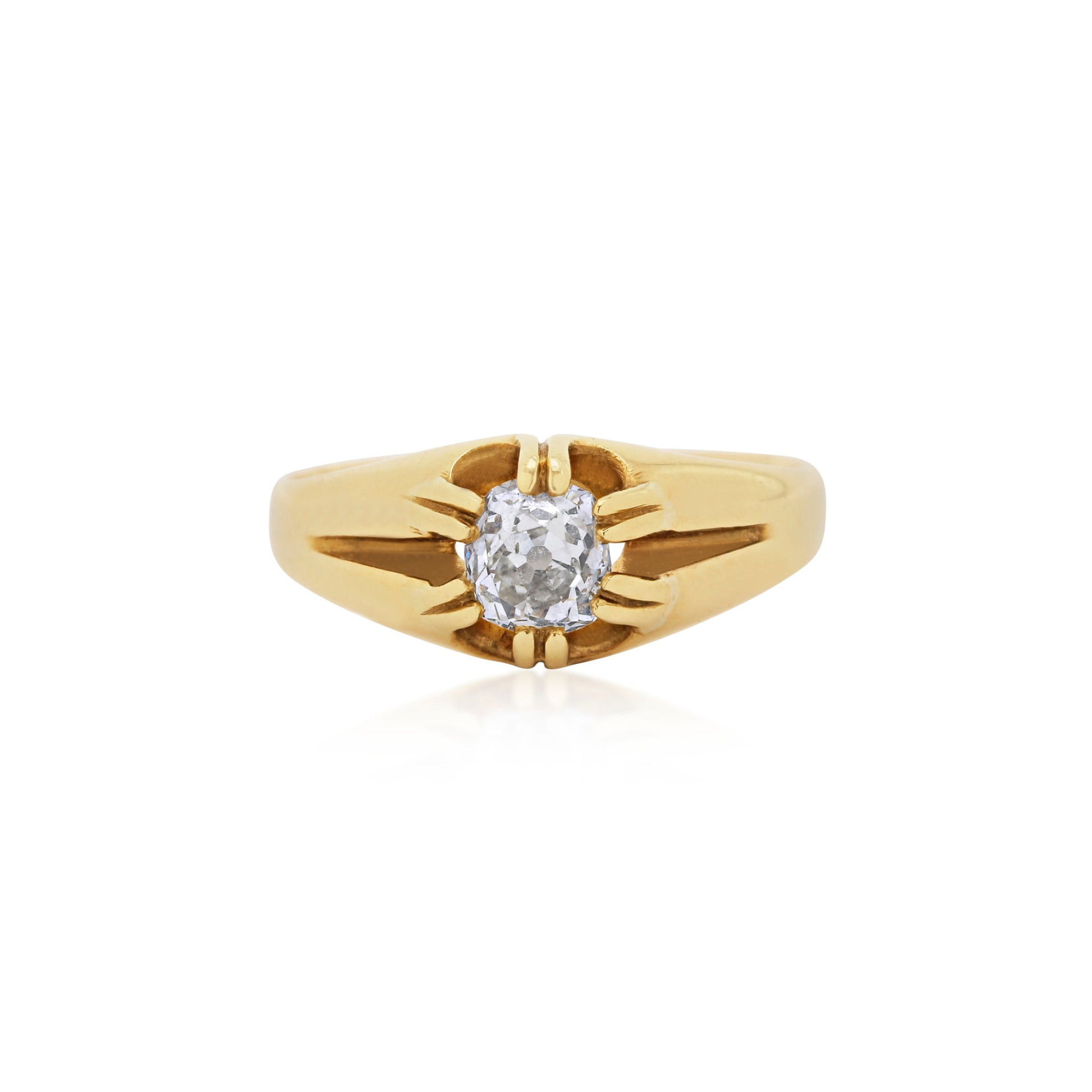 Antique 18KT Yellow Gold Diamond Belcher Ring front