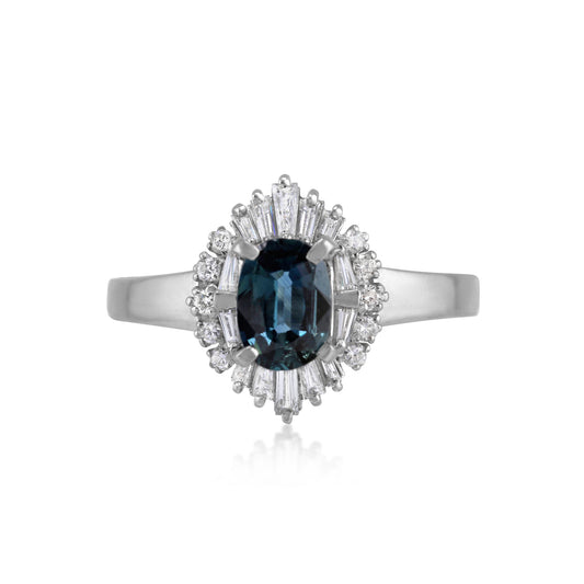 Post-1980s Platinum Sapphire & Diamond Ring front
