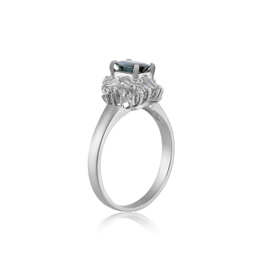 Post-1980s Platinum Sapphire & Diamond Ring side