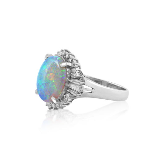 1970s Platinum Opal & Diamond Ring side