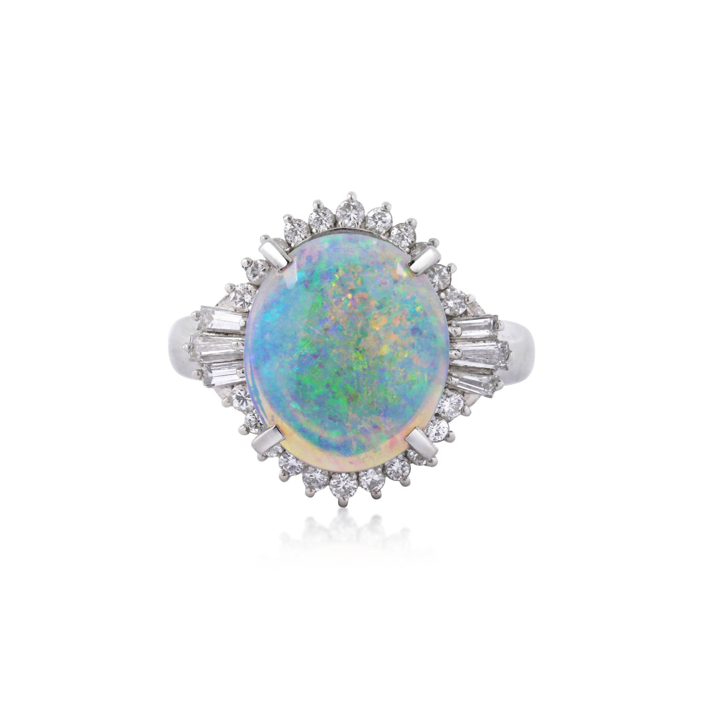 1970s Platinum Opal & Diamond Ring front