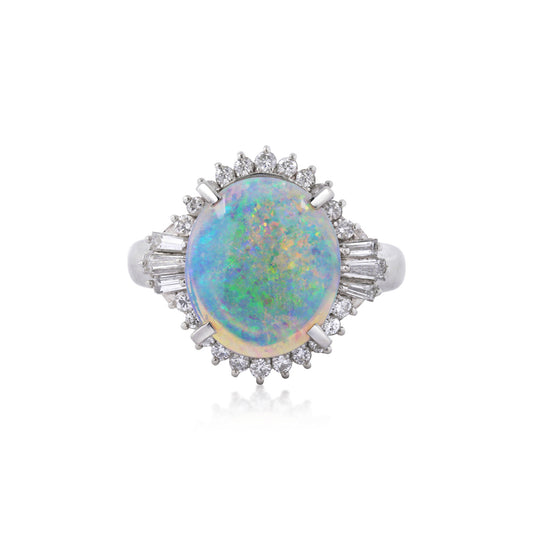 1970s Platinum Opal & Diamond Ring front