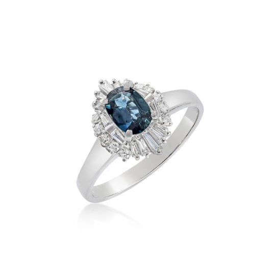 Post-1980s Platinum Sapphire & Diamond Ring front