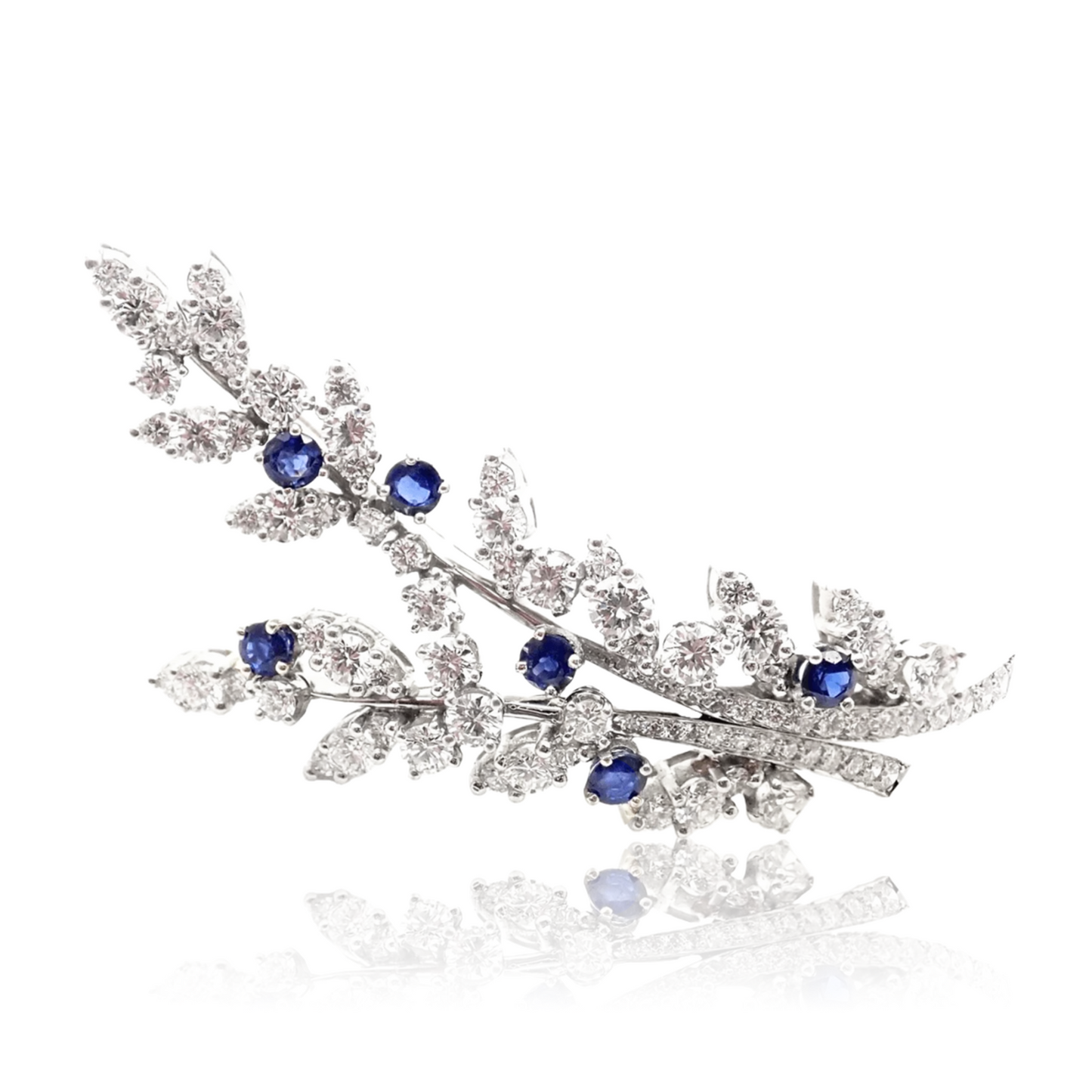 Tiffany & Co. 1980s Platinum Diamond & Sapphire Brooch front