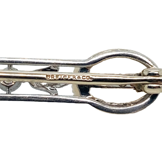 Dreicer & Co. Edwardian Platinum & 18KT Yellow Gold Natural Pearl & Diamond Brooch signature