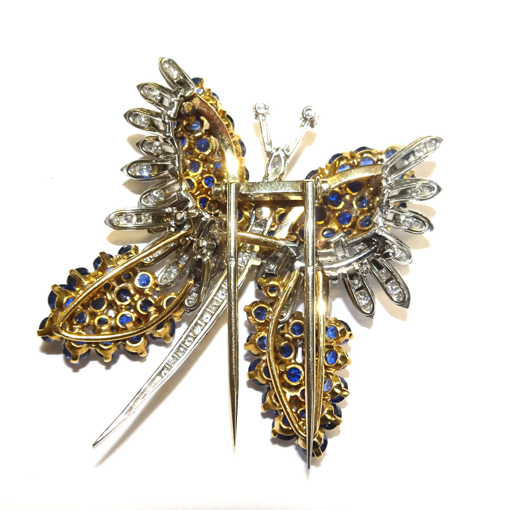 1950s Platinum & 18KT Yellow Gold Sapphire & Diamond Butterfly Brooch back