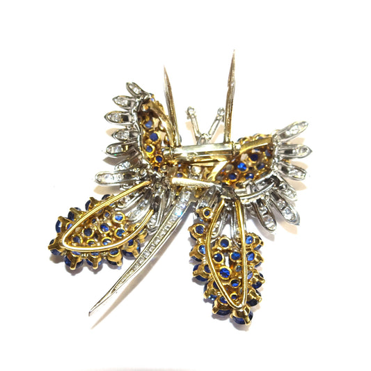 1950s Platinum & 18KT Yellow Gold Sapphire & Diamond Butterfly Brooch back