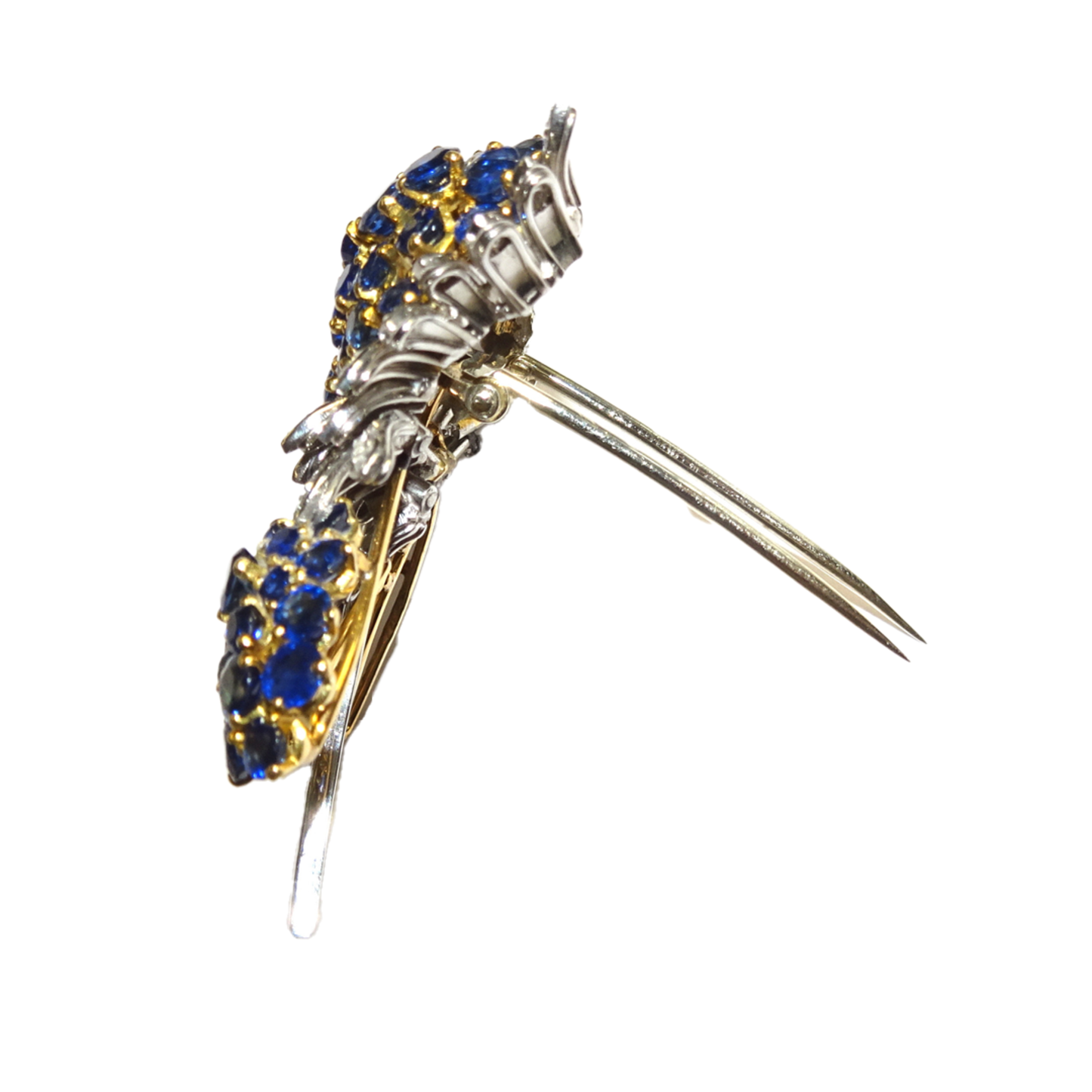 1950s Platinum & 18KT Yellow Gold Sapphire & Diamond Butterfly Brooch side