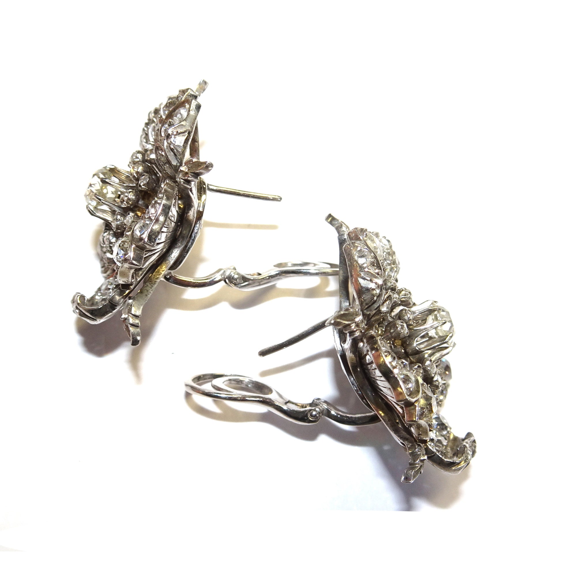 Victorian Rhodium Plated Diamond Flower Earrings side