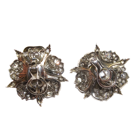 Victorian Rhodium Plated Diamond Flower Earrings back