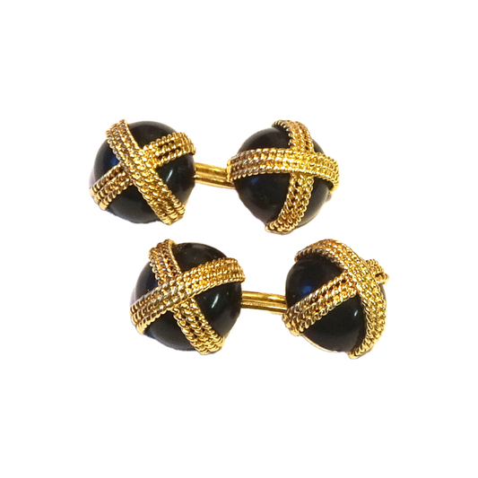 Van Cleef & Arpels French 1950s 18KT Yellow Gold Onyx Cufflinks front