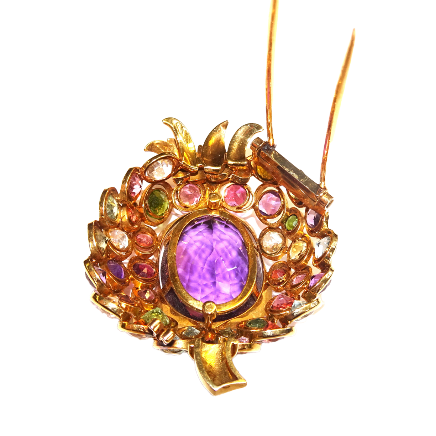 Rene Boivin 1940s 18KT Yellow Gold Multigem Pomegranate Brooch back